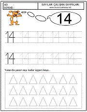 okul öncesi 14 sayısı çizgi çalışması